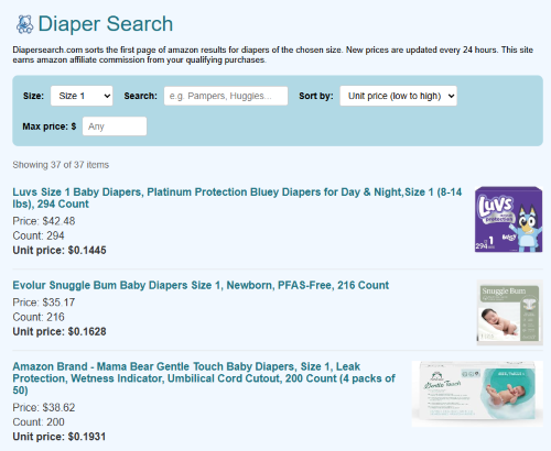 Diaper Search Screenshot
